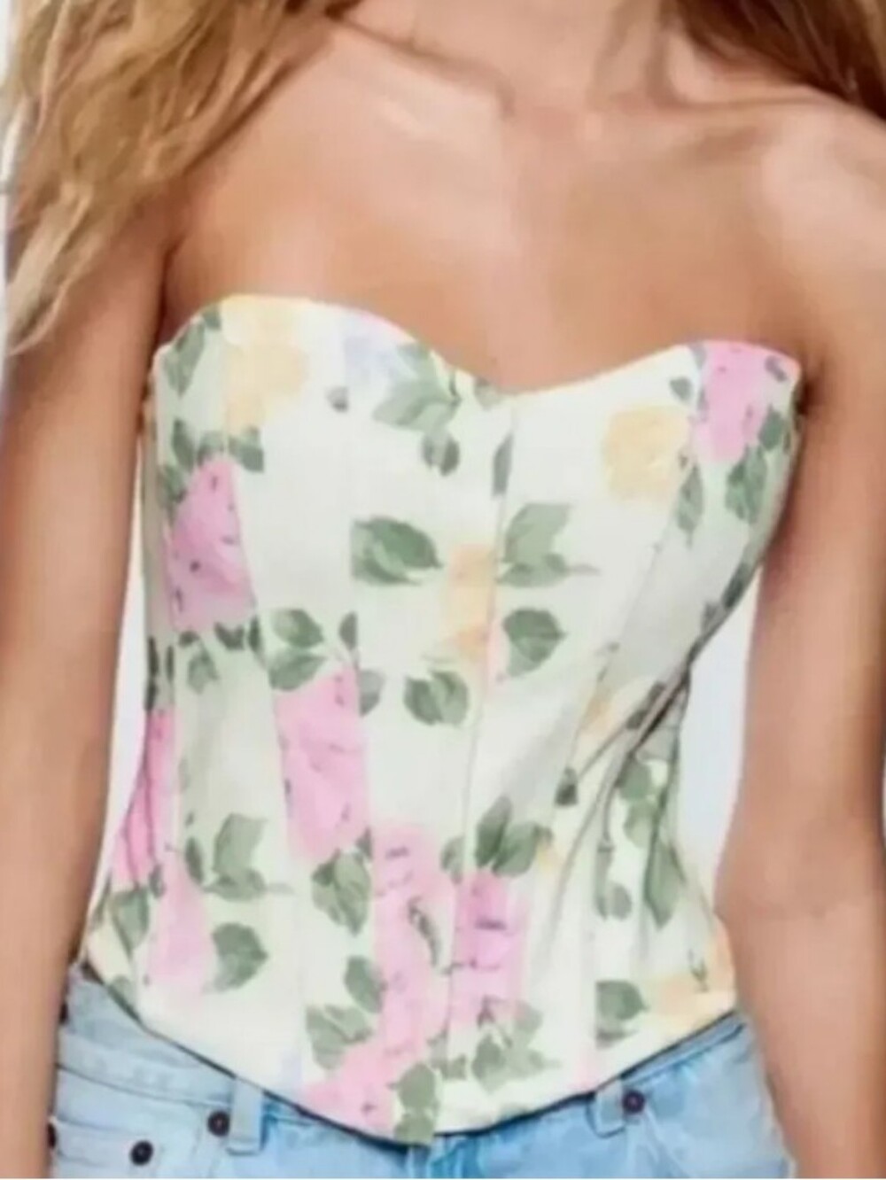 Zara Strapless Floral Corset Top - Cream, Pink, Green